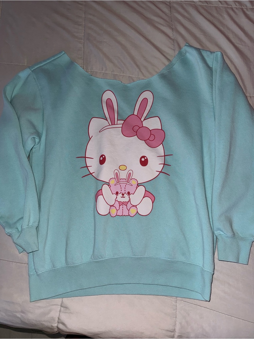Hello Kitty Inspired Light Blue Bunny Graphic Sweatshirt